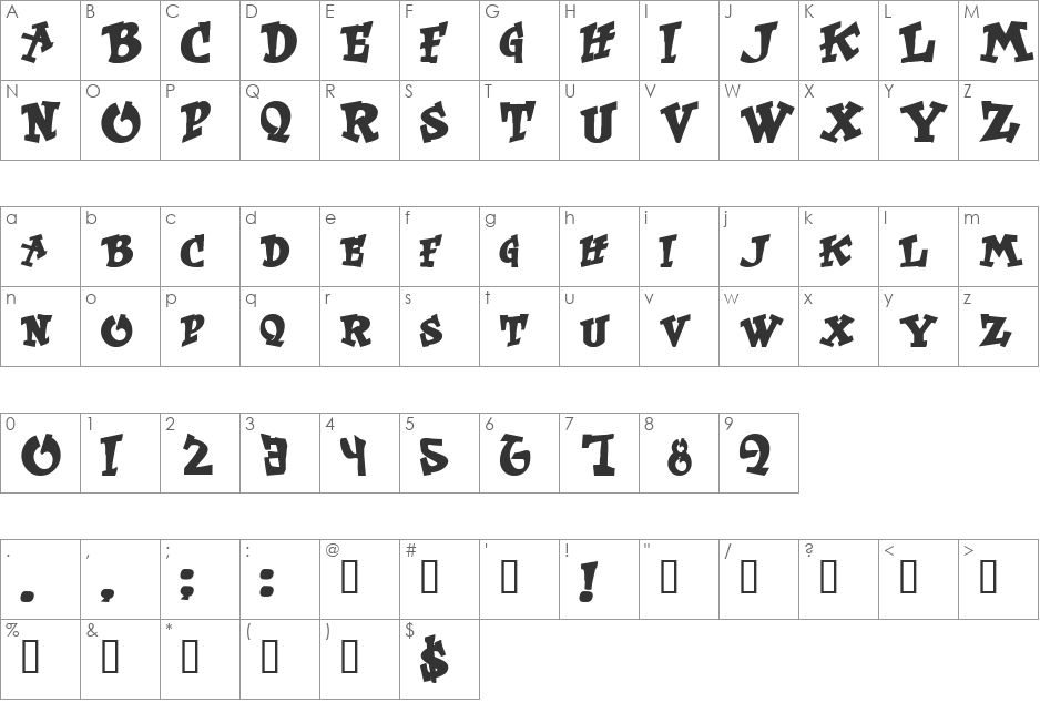 Wass font character map preview