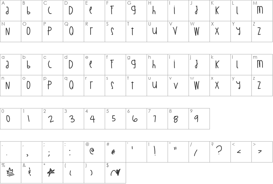 BillionMillionIWish font character map preview