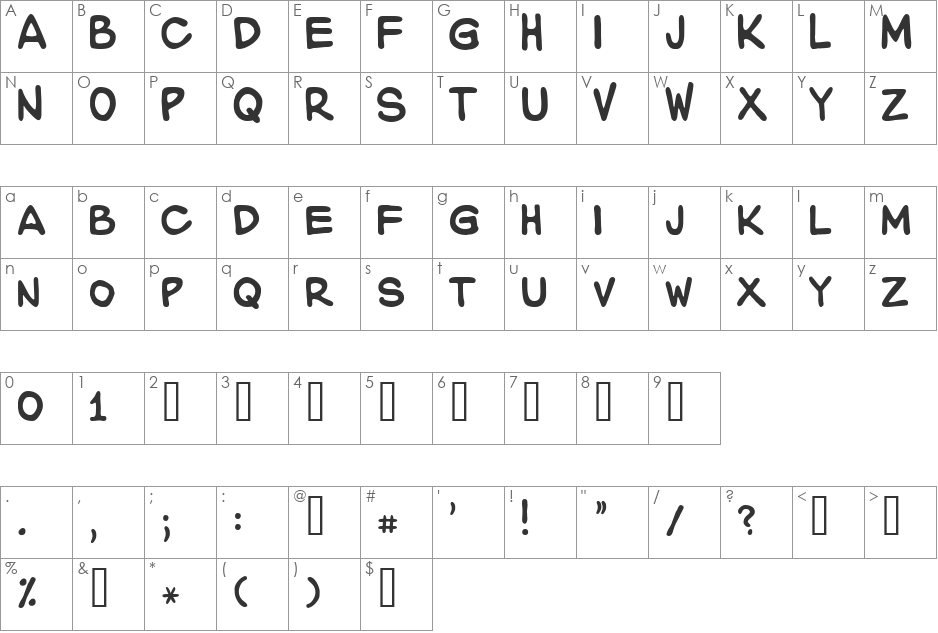 WASTED font character map preview