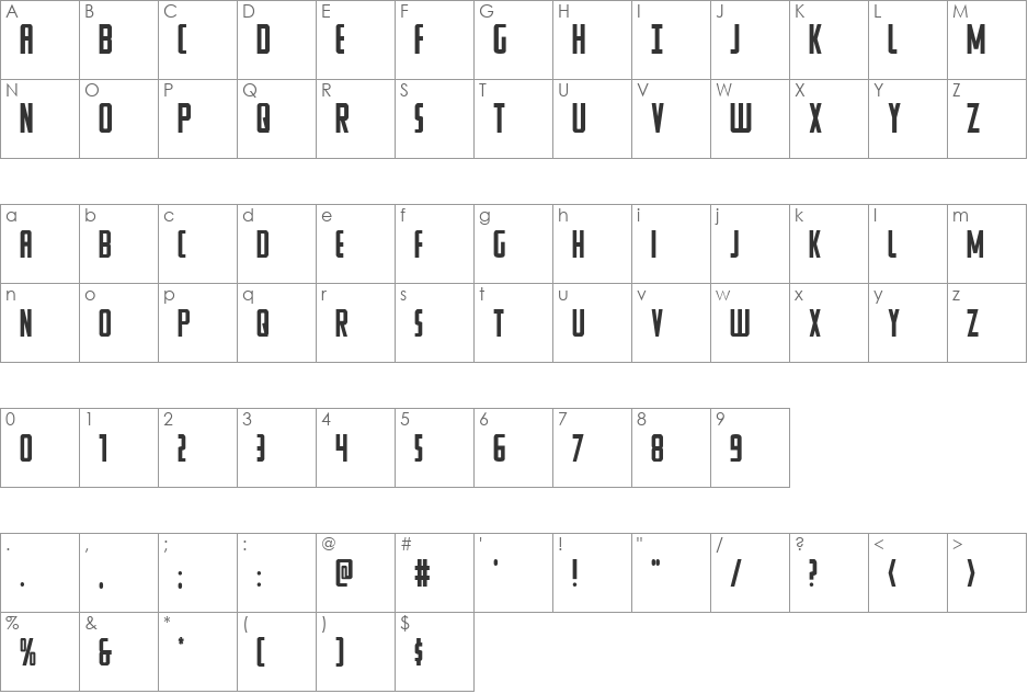 Watchtower font character map preview