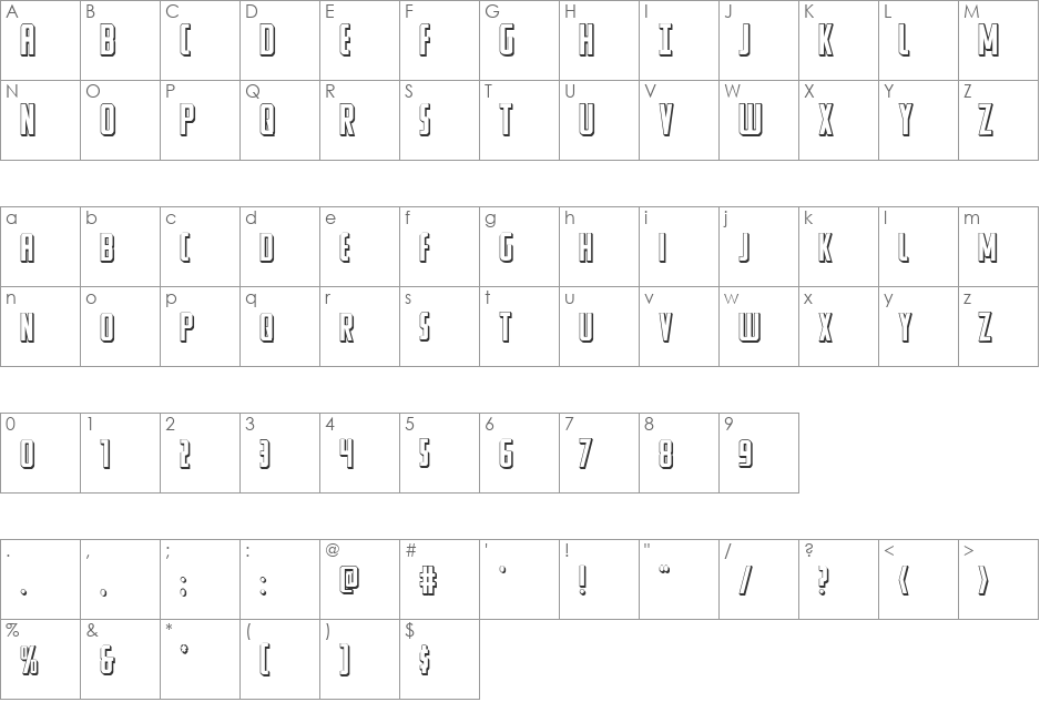 Watchtower 3D font character map preview
