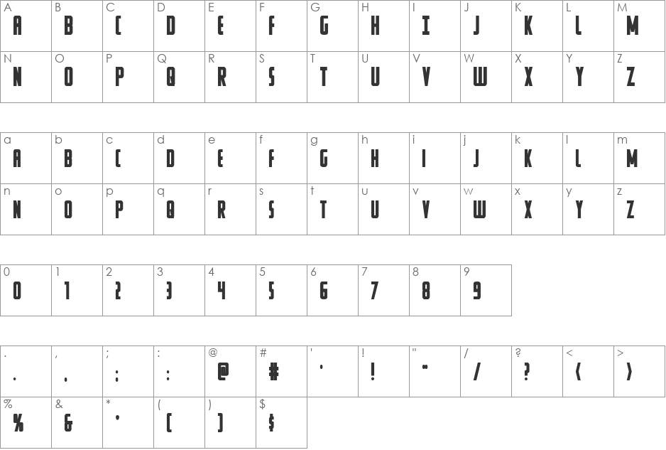 Watchtower Bold font character map preview