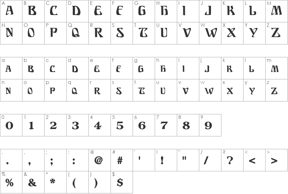 BillionsFont font character map preview