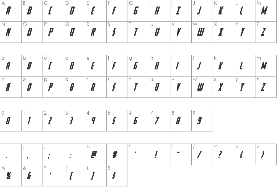 Watchtower Bold Italic font character map preview