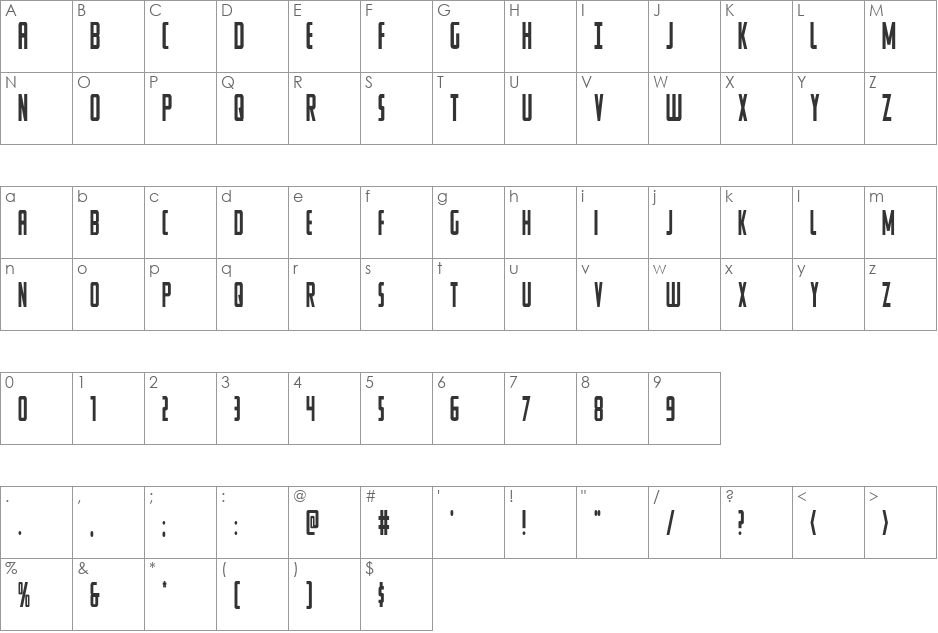 Watchtower Condensed font character map preview