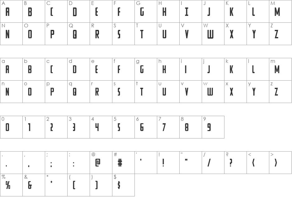 Watchtower Drop font character map preview