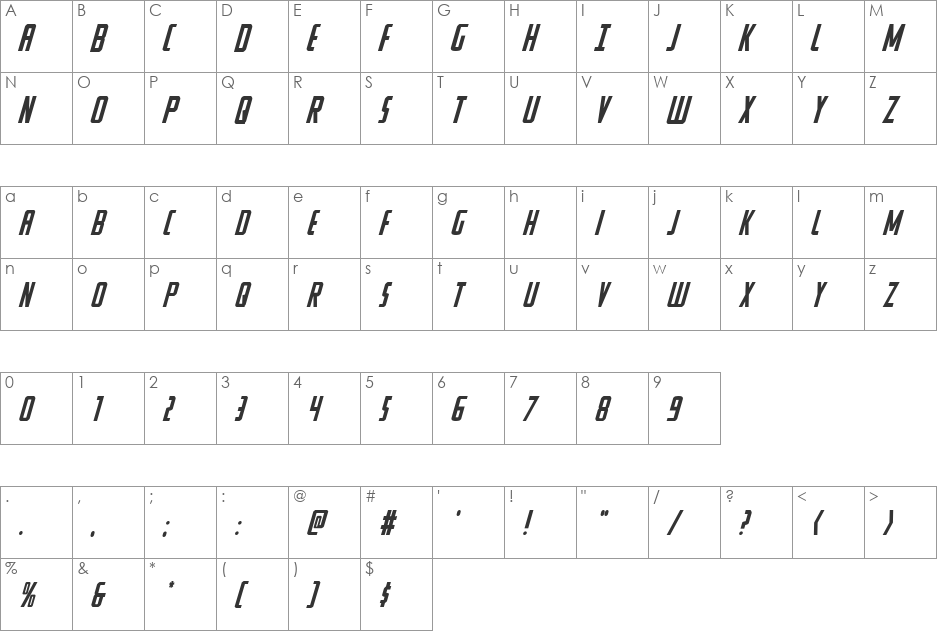 Watchtower Drop Italic font character map preview