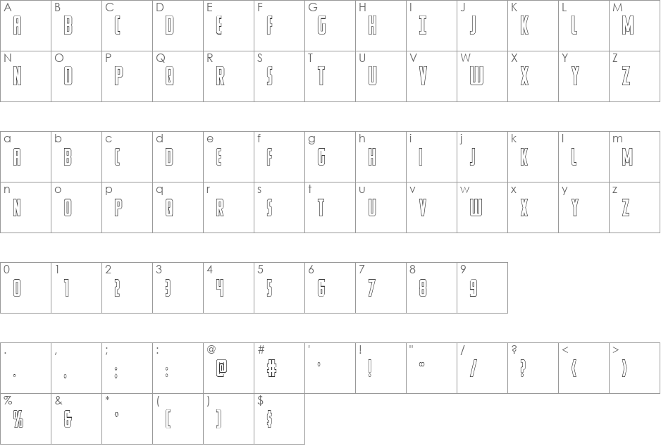 Watchtower Outline font character map preview