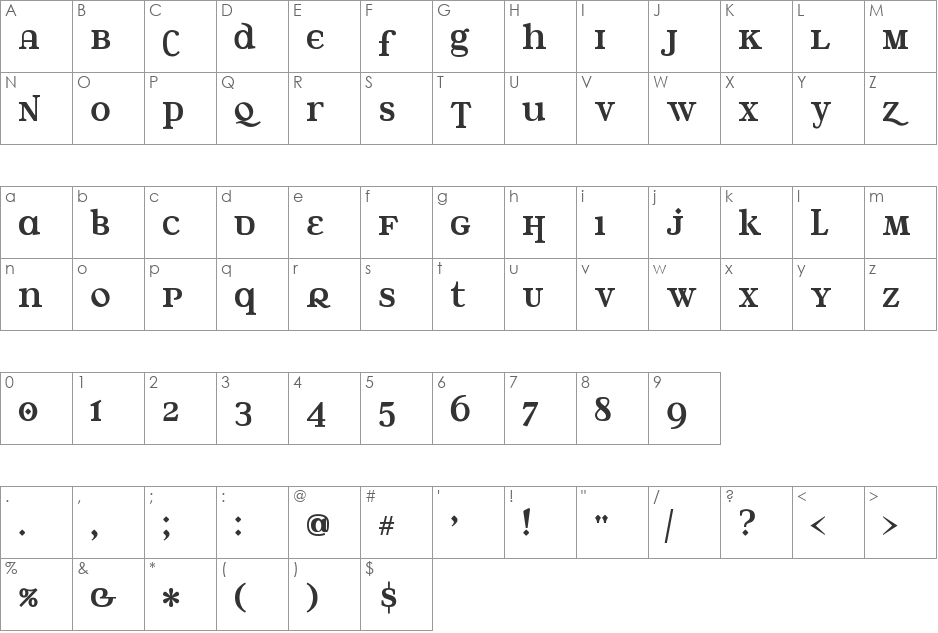 Water Street Detour font character map preview