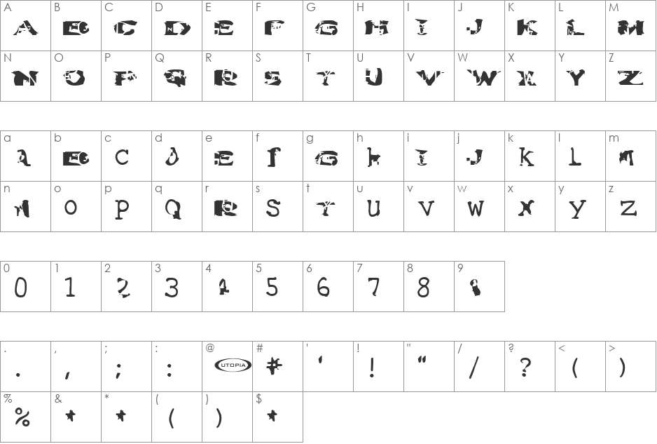 Water Torture font character map preview