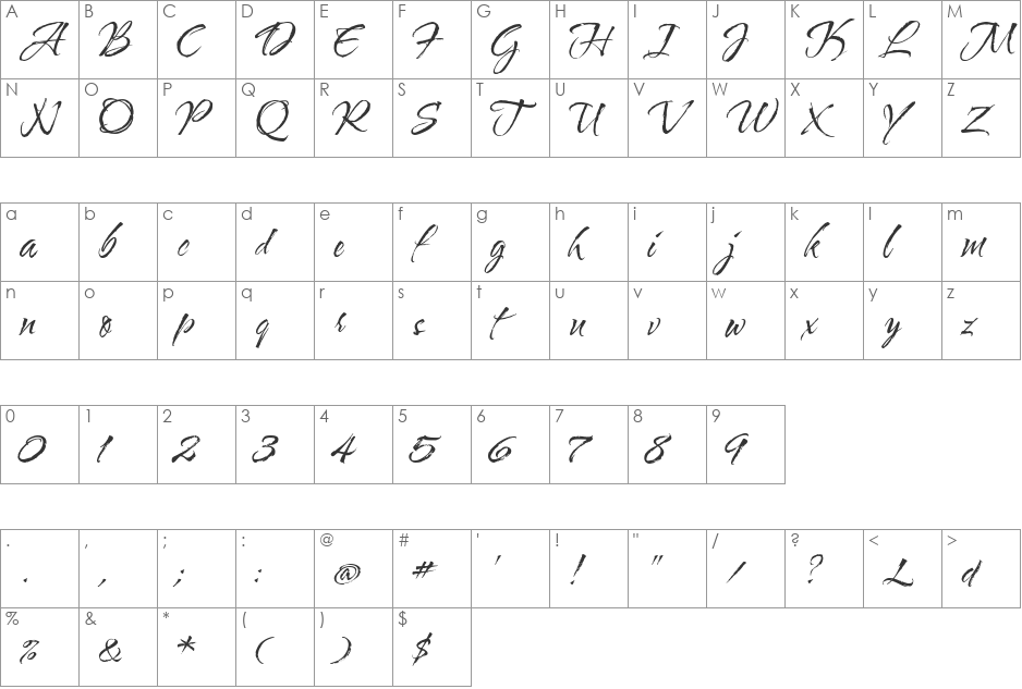 WaterBrushROB font character map preview