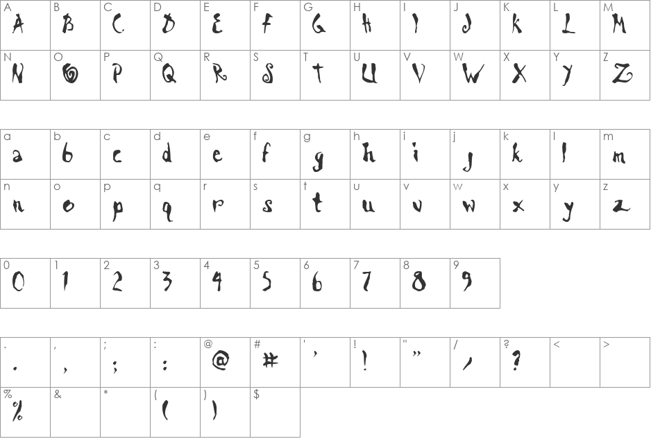 Waterfall font character map preview