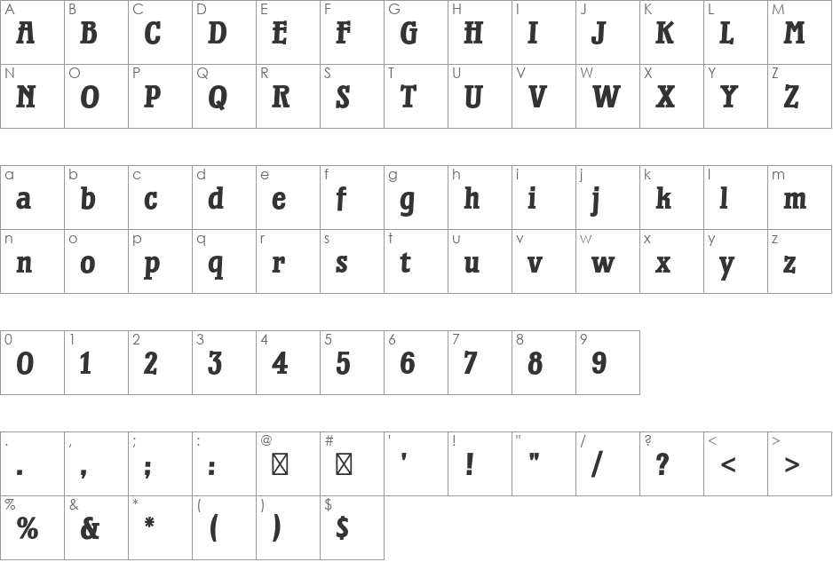 Waterloo Bold Std font character map preview