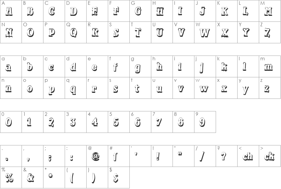 Waterloo Relief font character map preview