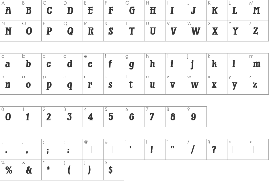 Waterloo-Bold font character map preview