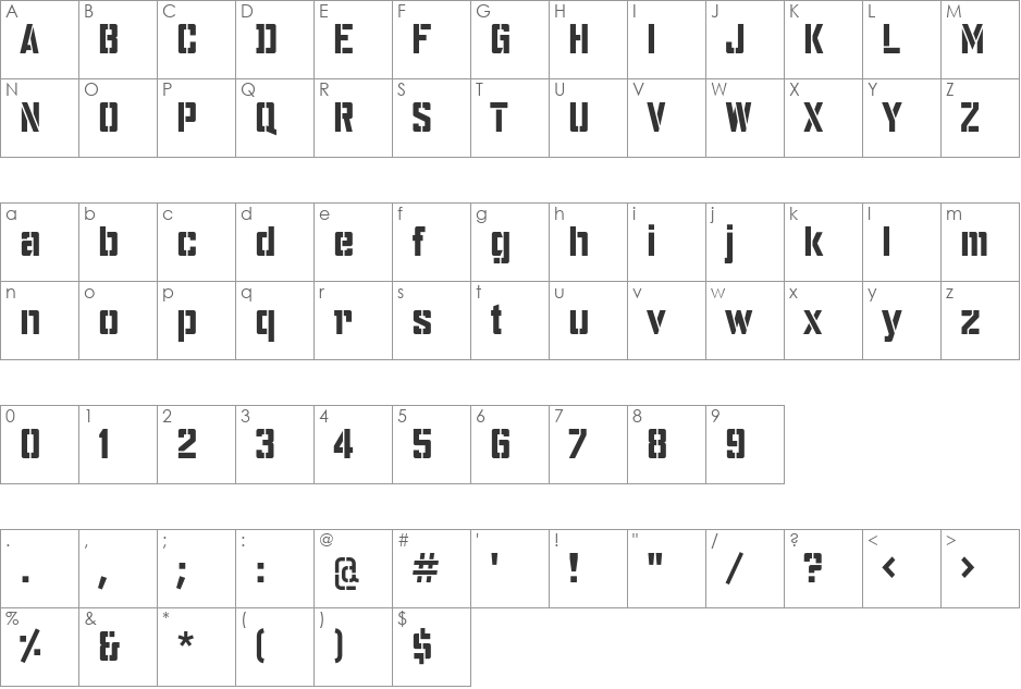 WaterTower font character map preview