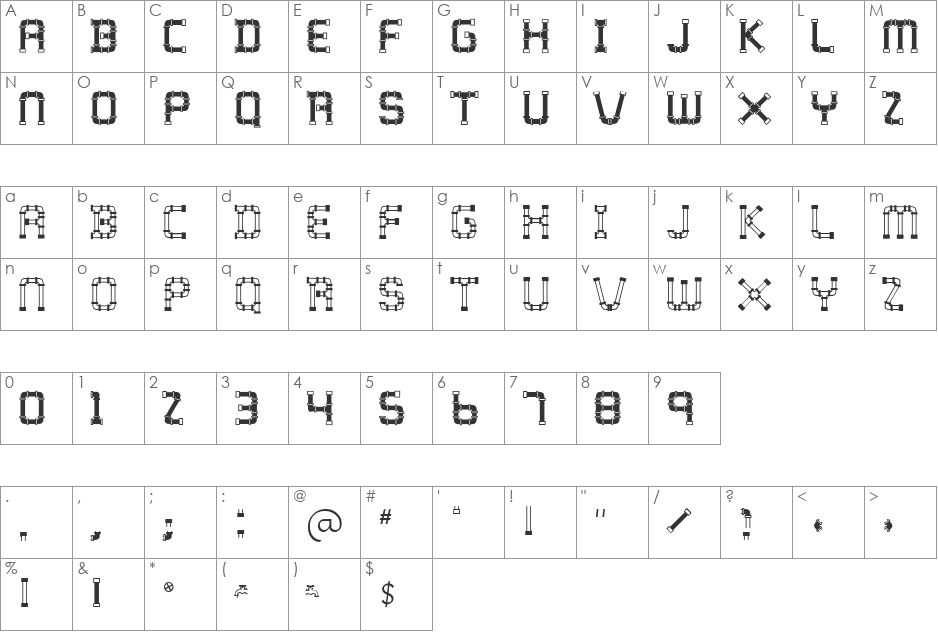 WaterWorksCaps font character map preview