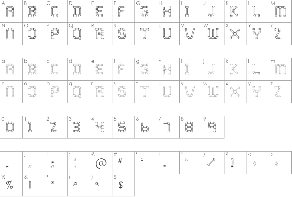 WaterWorksCaps font character map preview