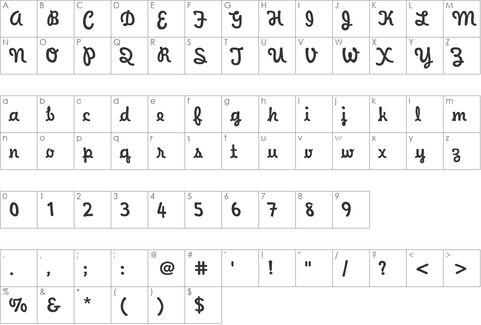 WaveeWeekend font character map preview