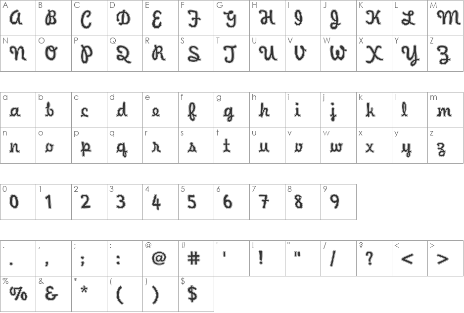 WaveeWeekend font character map preview