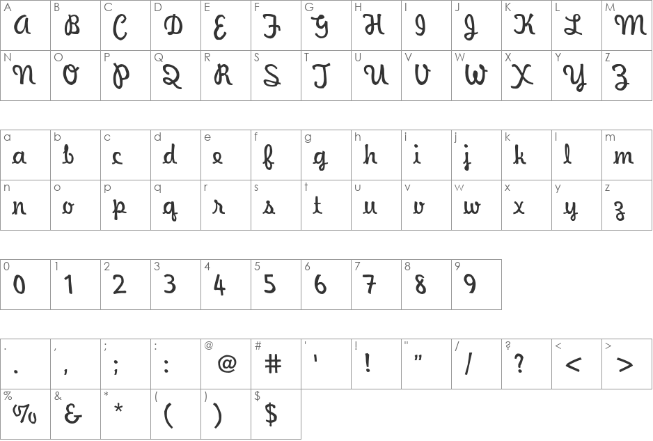 WaveeWeekend font character map preview