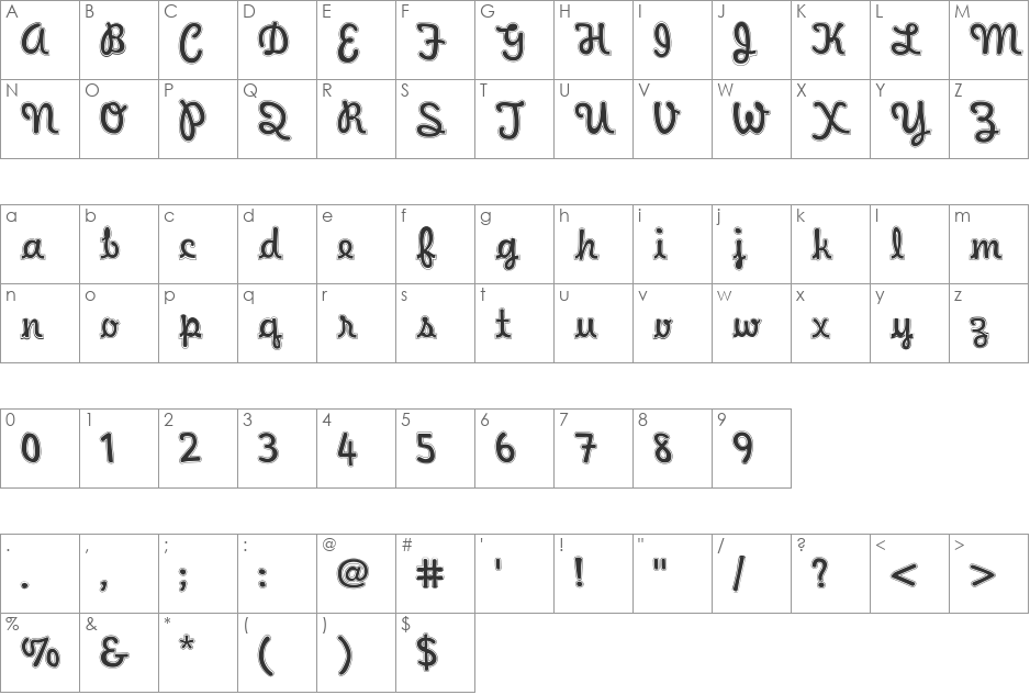 WaveeWeekend font character map preview