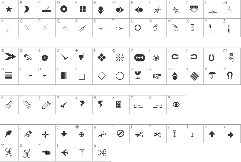 Bills Dingbats font character map preview