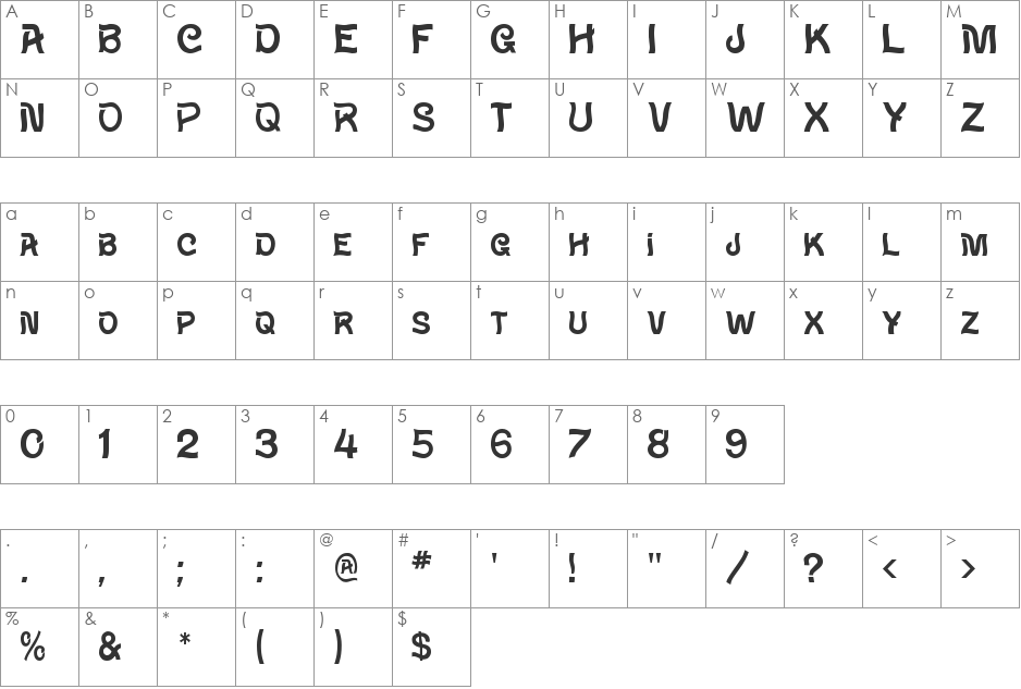Waverly font character map preview