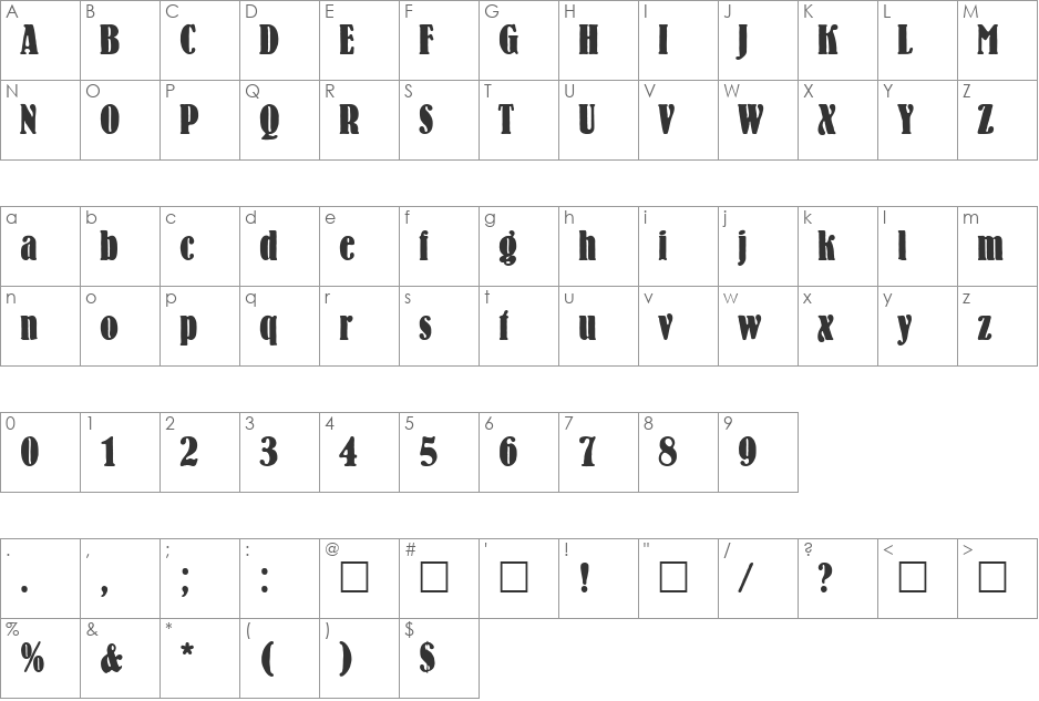 Waverly font character map preview