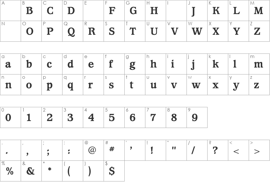 WaverlyExtraBold font character map preview