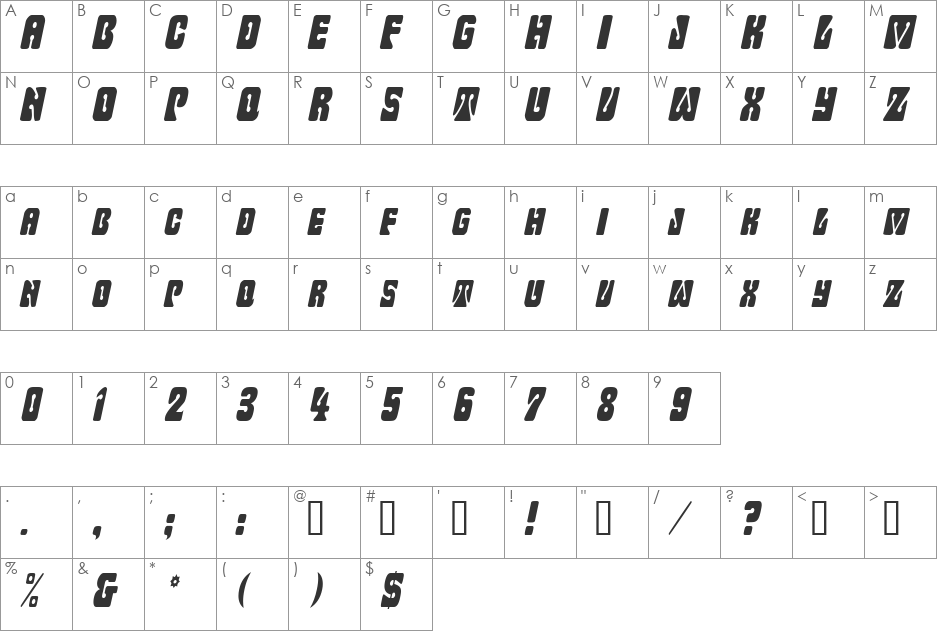 WavyOrnamentalCondensed font character map preview