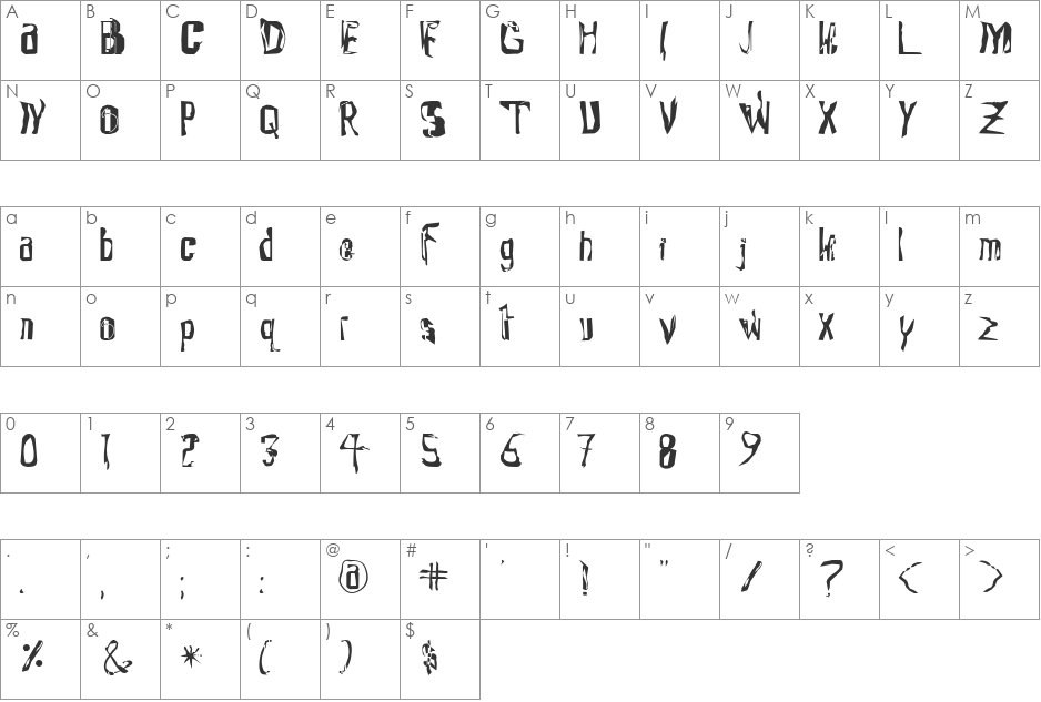 Waxtrax font character map preview