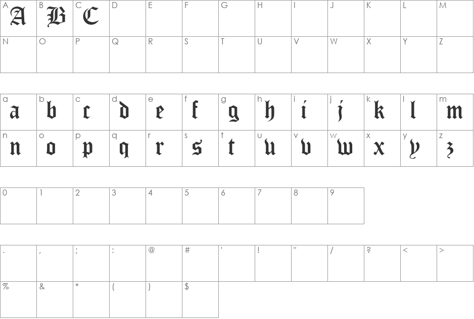 waxwork DEMO font character map preview