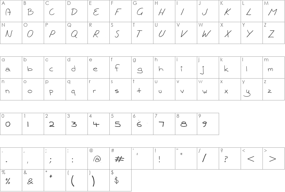 Way Out Beyond Of font character map preview