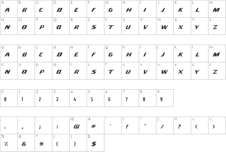 Wayne Fonts font character map preview