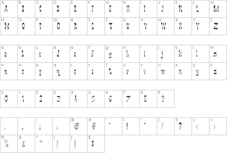 WayOutWest font character map preview