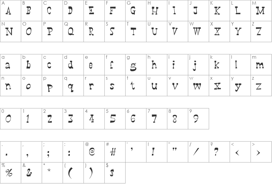 WayOutWest font character map preview
