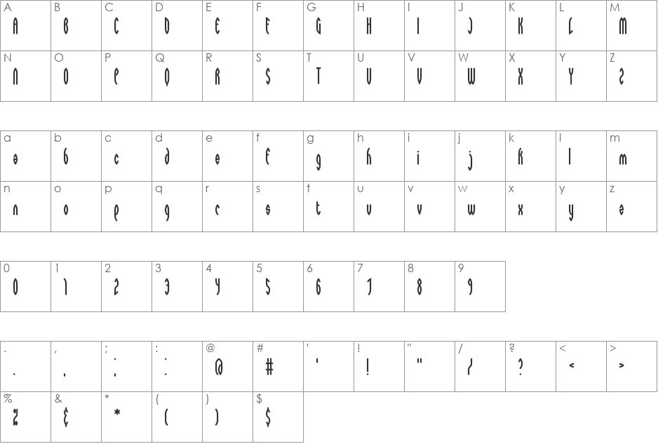 Wayward Shadow BRK font character map preview