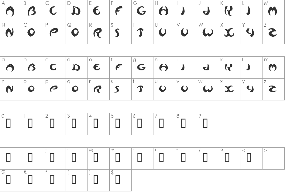 Waziri font character map preview