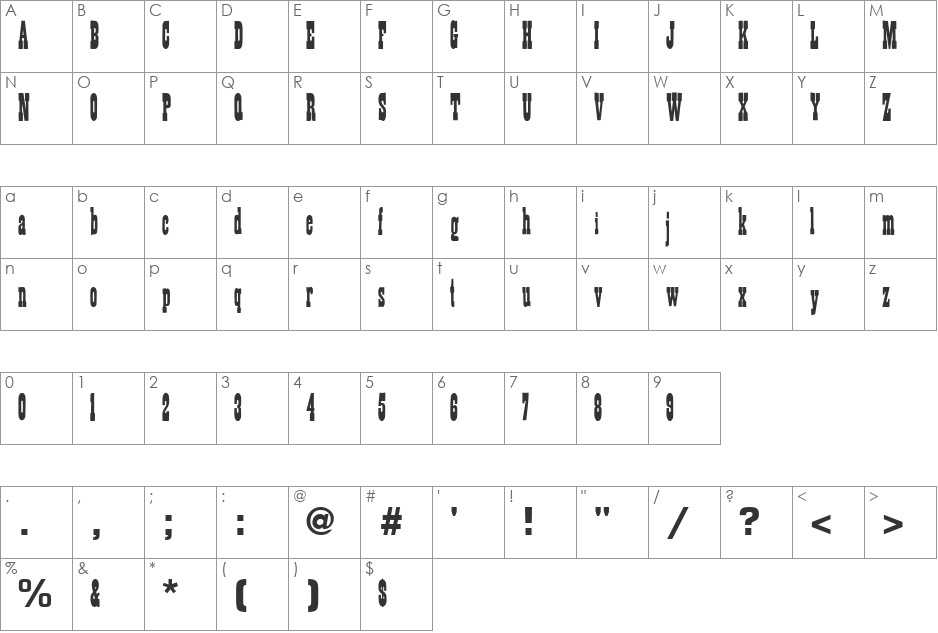 Billy font character map preview