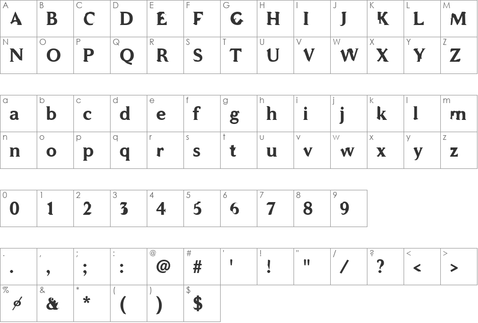 WC ADDENDUM Bta Bold font character map preview