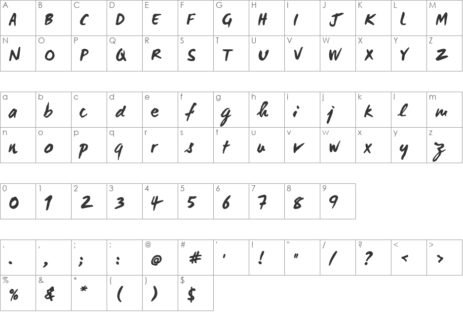 WC Mano Negra Bta font character map preview