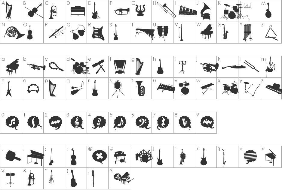 WC Musica Bta font character map preview