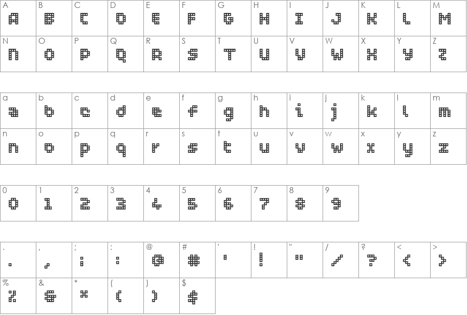 WC PIXHOLE Bta font character map preview