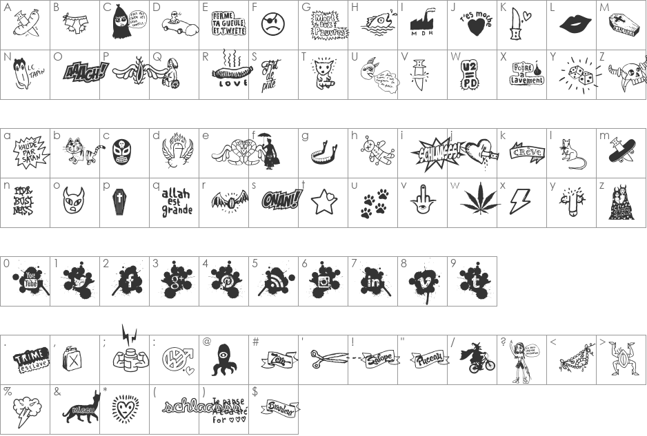 WC Schlaasss Classic font character map preview