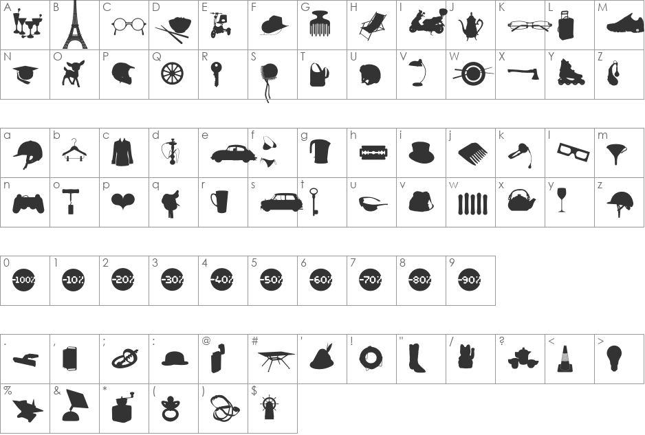 WC Sold Out A Bta font character map preview