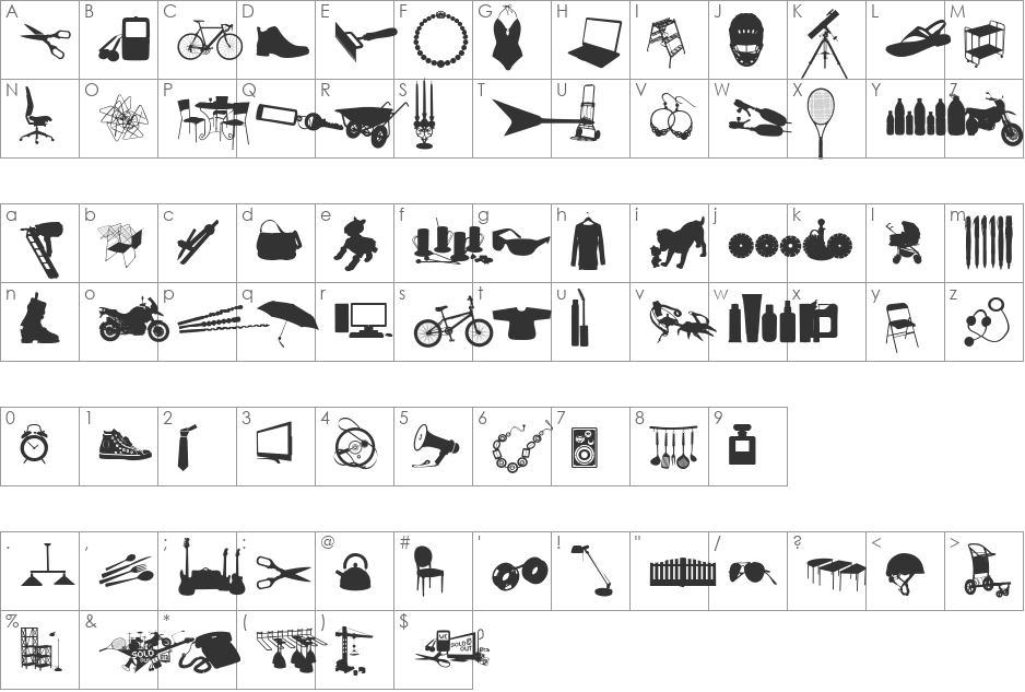 WC Sold Out C Bta font character map preview