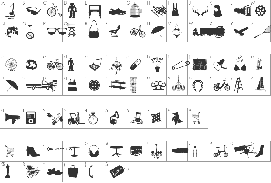 WC Sold Out E Bta font character map preview
