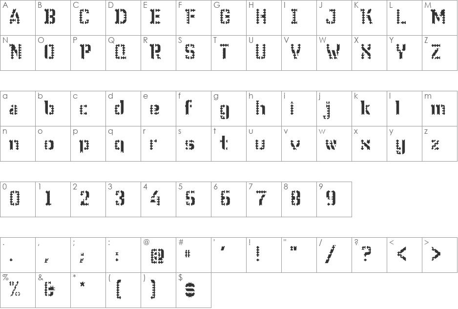 WC Wunderbach Perfo Bta font character map preview