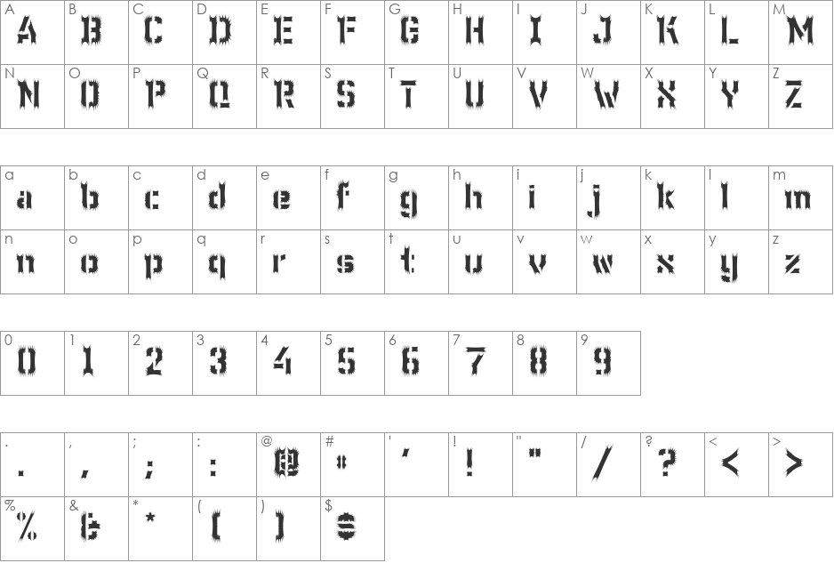 WC Wunderbach Wimpern font character map preview